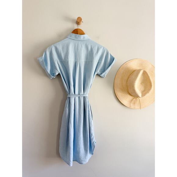 J.Crew Factory | NWT Linen-blend belted mini shirtdress in Light blue | Sz PXXS - Picture 9 of 11